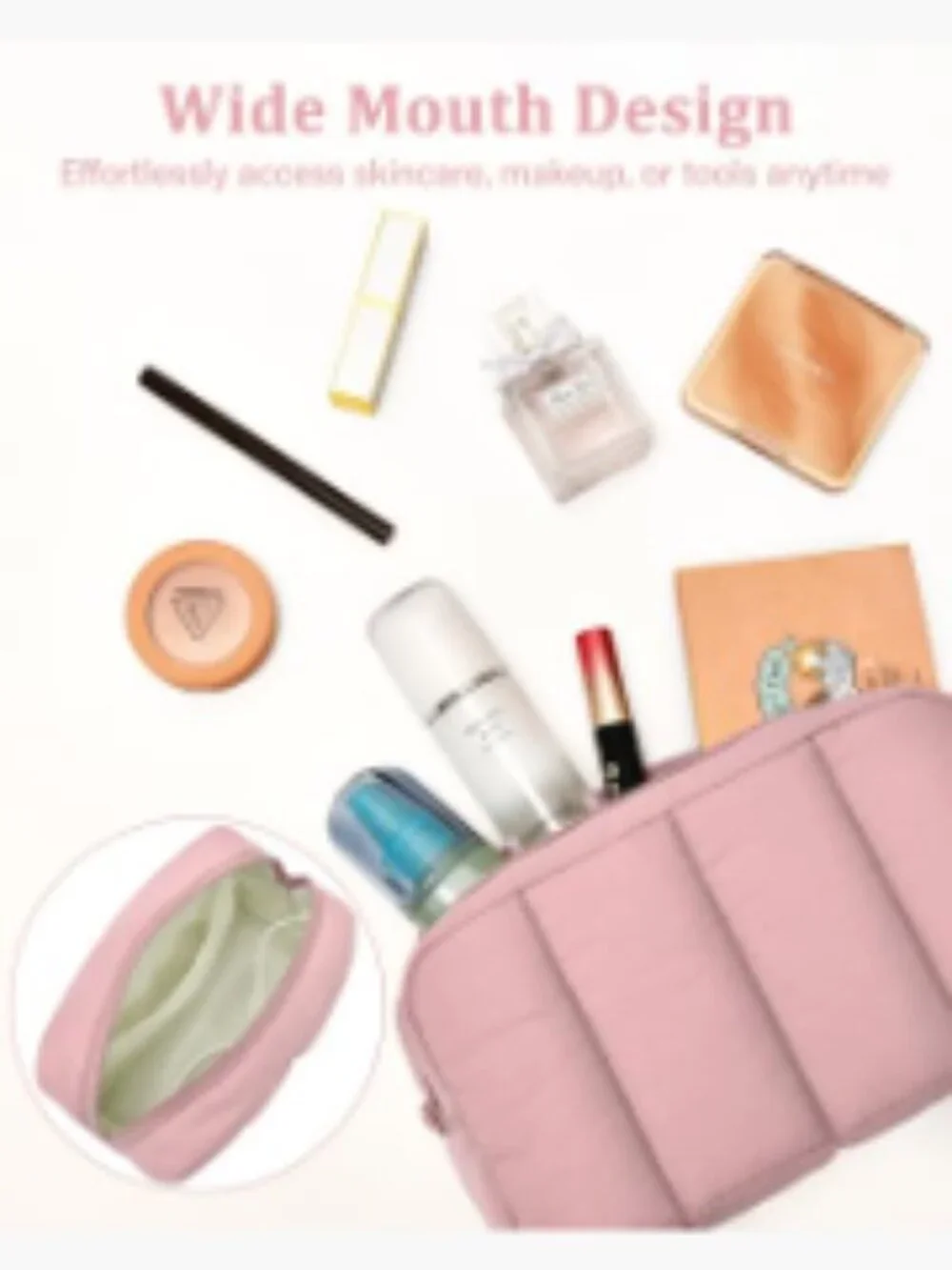 2 Pcs Padded Nylon Travel Cosmetic Bag Set Wide-Open Makeup Organizer Toiletry
